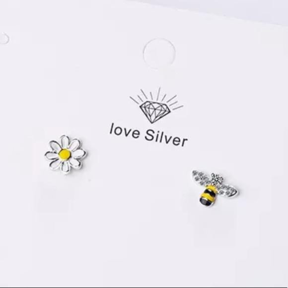 NEW 925 SILVER BEE SUN FLOWER DIAMOND EARRINGS, NICE EARRINGS, CUTE EARRINGS - Picture 7 of 8